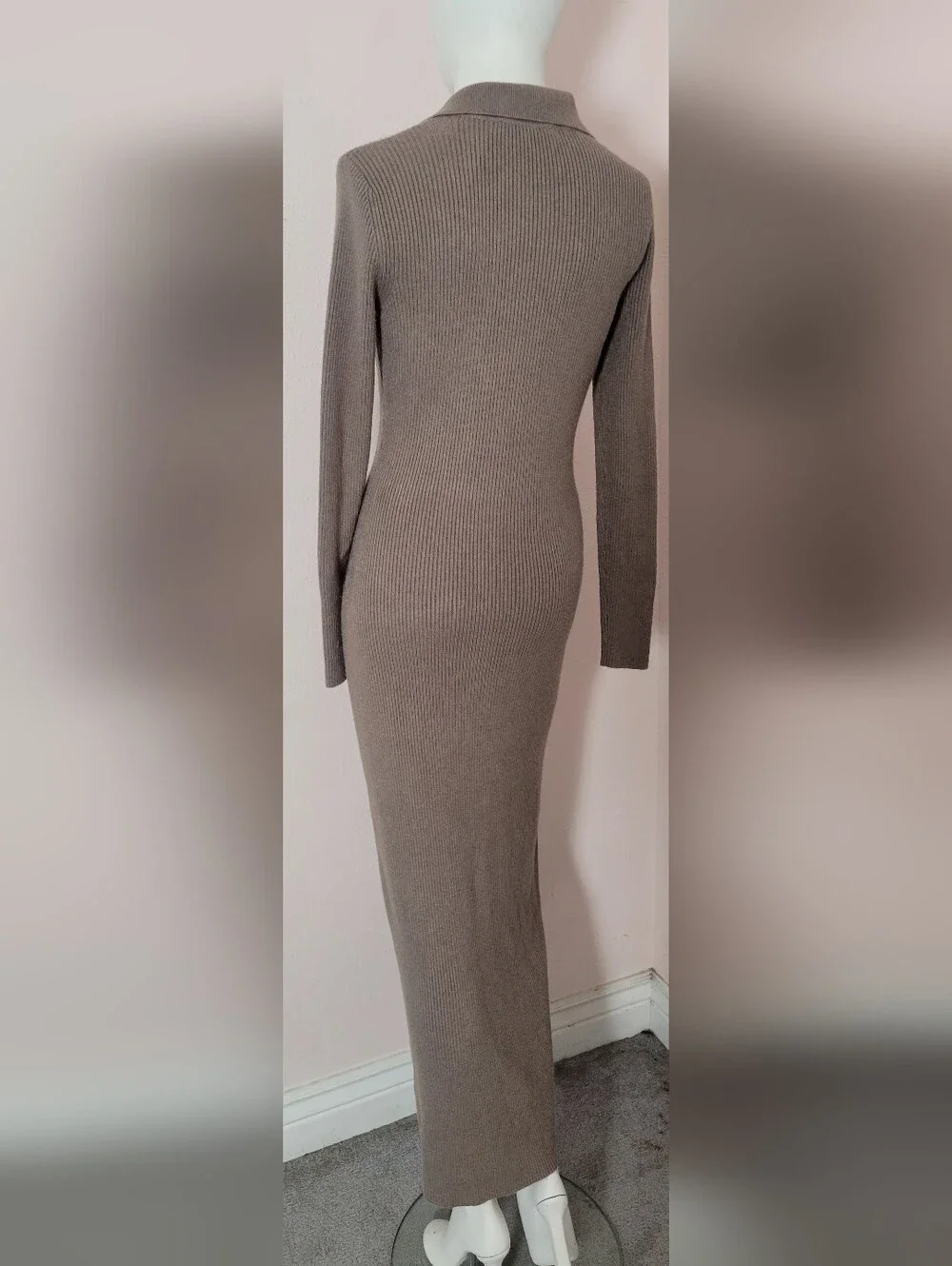 Abercrombie & Fitch Knit Maxi Dress Brown Medium Tall MT Ribbed Collared Button